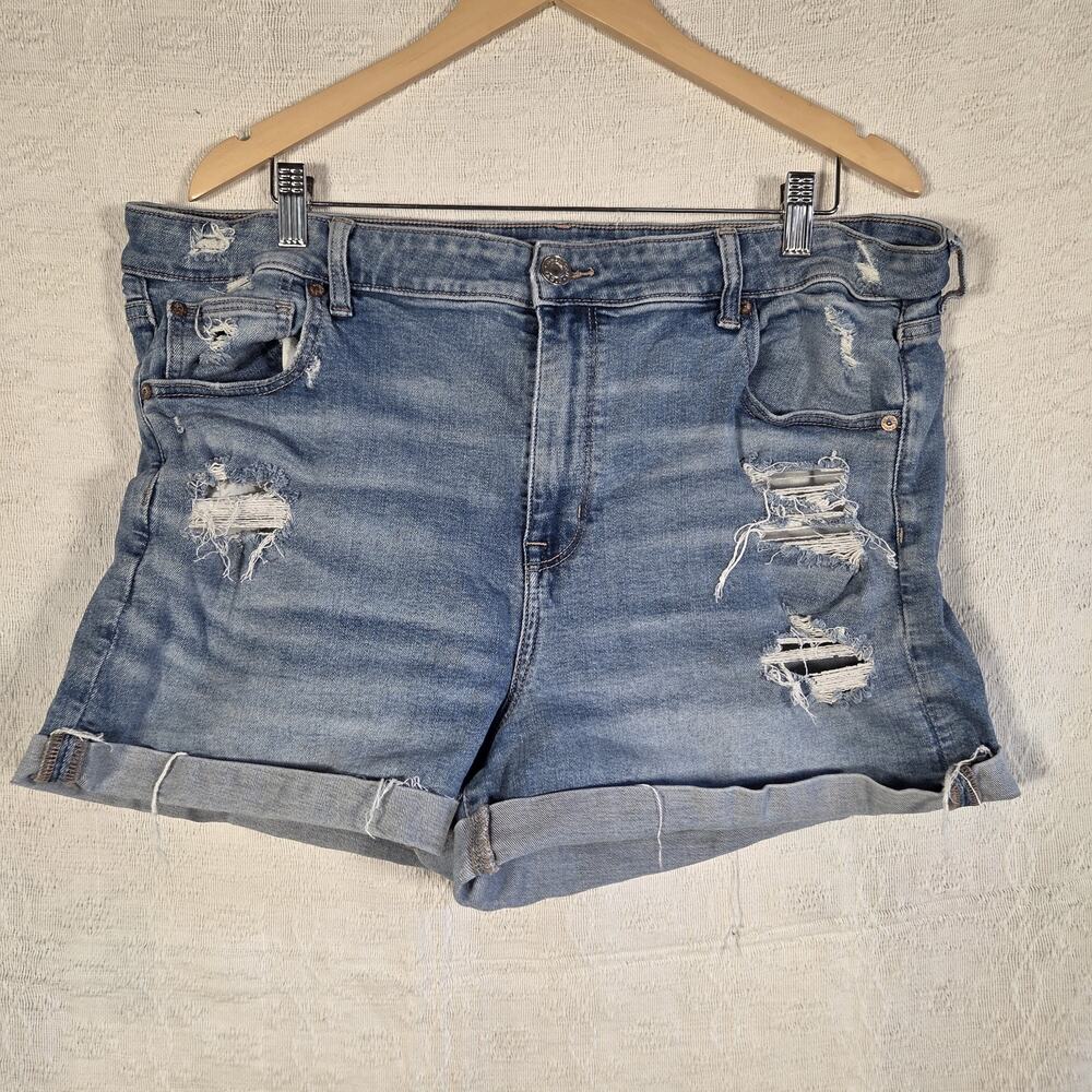 American Eagle Hi Rise Shortie Shorts Women Size 20 Distressed Stretch Denim